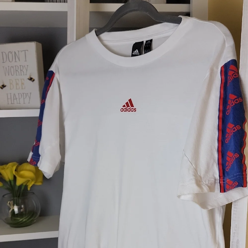 Sale Adidas Men's White and Blue T-Shirt
